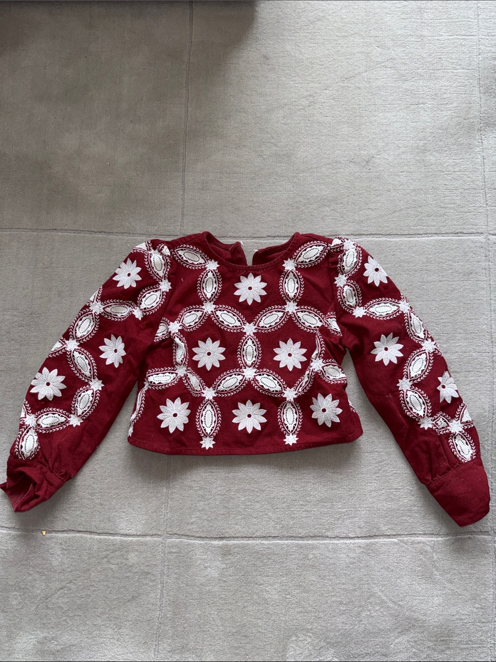 Embroidered Maroon Floral Long Sleeve Top